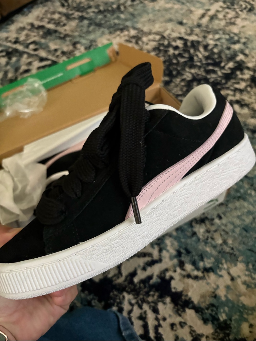 Puma Suede Platform Sneakers in Black with Pink Formstrip